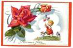 Carte Illustrée Bonne Fête - Enfant, Chat, Chien, Jouet, Moulin, Vent, Roses / Dessin Signé Vernet / Novitas Paris 103 - Moederdag