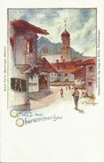 AK Oberammergau Dorfpartie Künstler W. Irlinger Farblitho ~1900 #07 - Oberammergau