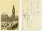 London: Big Ben & Westminster Bridge. Postcard Travelled On 1952 To Italy. Military Demonstration, Streetcar, Animate - Houses Of Parliament