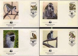 SAINT CHRISTOPHE, ST KITTS WWF, Singes Yvert 613/16 Fdc,enveloppes 1er Jour - Otros & Sin Clasificación