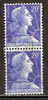 Timbre France Y&T N°1011Bx2 (1) Obl. Paire Verticale. Marianne De Muller.  20 F. Bleu. Cote 0,30 € - 1955-1961 Marianne Van Muller