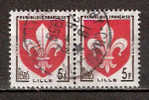 Timbre France Y&T N°1186x2 (1) Obl. Paire Horizontale. Armoirie De Lille.  5 F. Brun-noir Et Rouge. Cote 0,30 € - 1941-66 Coat Of Arms And Heraldry