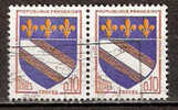 Timbre France Y&T N°1353 X2 (1) Obl. Paire Horizontale. Armoirie De Troyes. 0.10 F. Brun, Outremer Et Jaune. Cote 0,30 € - 1941-66 Escudos Y Blasones