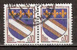 Timbre France Y&T N°1353 A X2 (2) Obl. Paire Horizontale.  Armoirie De Troyes.  0.10 F. Brun, Outremer Et Jaune. - 1941-66 Coat Of Arms And Heraldry