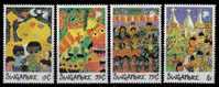 1989 Singapore Kid Drawing Stamps Chinese New Year Lion Dance Church Christmas Festival - Año Nuevo Chino