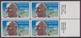 !a! USA Sc# C129 MNH BLOCK W/ Right Margins & Inschription (a02) - William T. Piper - 3b. 1961-... Ungebraucht