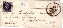 CERES - 1851 - Yvert N°4 Avec BDF+ CACHET TYPE 13 Sur LETTRE De ? (67?) Pour FALAISE (CALVADOS) - ETAT MOYEN - 1849-1850 Ceres