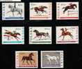 POLAND 1967 HORSES SET OF 8 - VARIOUS SPORTS WITH HORSES NHM Carriages Polo Eventing Jumping Carriage Riding - Diligences