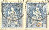 Sitzende Helvetia 31, 10 Rp.blau   (Aufstrich Am C)       1863 - Variétés