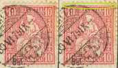 Sitzende Helvetia 38, 10 Rp.rosa    "dünne Randlinie"       1879 - Errores & Curiosidades