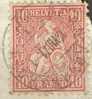 Sitzende Helvetia 38, 10 Rp.rot   Bahnstempel  BERN-ROMANSHORN     1871 - Gebruikt