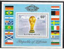 P667.-.LIBERIA .-. 1974 .-. SCOTT # : C 203 - MNH  SOUVENIR SHEET.-. THE WORLD CUP-CUP AND STADIUM - Neufs