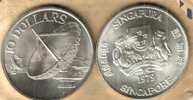 SINGAPORE $10  EMBLEM FRONT SATELLITE DISH  BACK  1979 SILVER UNC  KM17 READ DESCRIPTION CAREFULLY !!! - Singapore