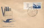 POLAND FDC 1957 RARE 7TH POLISH PHILATELIC EXHIBITION EXPO WITH LABEL TYPE 1 Peace Dove Postman Birds - FDC