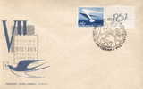 POLAND FDC 1957 RARE 7TH POLISH PHILATELIC EXHIBITION EXPO WITH LABEL TYPE 3 Peace Dove Postman Birds - FDC