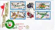 2-Aerei-Aviazione-Aviation-Avions-Airplane- Italia-blocco 4 Francobolli Aerei Su F.D.C. Filagrano-Annullo Speciale 1982 - Airmail