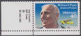 !a! USA Sc# C129 MNH SINGLE From Lower Left Corner W/ ZIP - William T. Piper - 3b. 1961-... Ungebraucht