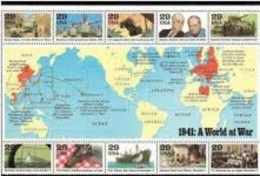 1991 USA World War II Sheet Sc#2559 Map Truck Roosevelt Churchill Ship Tank Flag Bird WWII - Sir Winston Churchill