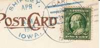 Carl North Dakota (Grant County) ND, DPO-4 To Shipley Iowa (Story County) IA, Postmarks Cancel On Postcard - Marcofilia