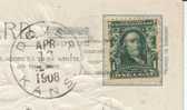 Dover Kansas (Shawnee County) Doane Type 2 Cancel, 13 April 1908 On Postcard - Marcofilia