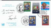 UNG UNW UNY+ 1987 Genf Mi 151-53 New York Mi 519 Wien Mi 68 FDC Trygve Lie - Gemeinschaftsausgaben New York/Genf/Wien