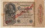 Germany #113a, 1 Million Mark 1923 Banknote Currency, 7th Issue 1923 1 Million Mark Overprint 1 Thousand Mark Note - 1 Miljoen Mark
