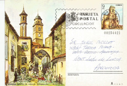 España. Semaine Sainte  Et Cathedrale De Hellin  (Province D'Albacete). Un Entier Postal, Adressé En Andorra. - 1931-....