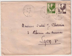 ALGERIE - 1946 - Yvert N° 219+221 Sur LETTRE De AÏN EL AFRA (ORAN) Pour LYON - TYPE COQ - Briefe U. Dokumente
