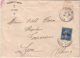 ALGERIE - 1928 - Yvert N°17 Seul Sur LETTRE EN-TETE PAROISSE ST JOSEPH De ALGER Pour LYON - SEMEUSE - Storia Postale