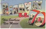 Large Letter Highway U.S. 70, New Mexico, 1950 Vintage Curteich Linen Postcard - Rutas Americanas