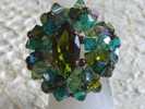 Superbe Bague Artisanale Bleu Vert Toute En Cristal Swarovski T.52/53 - Ringe