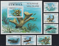 Dominica 1979 MiNr. 630 - 636 (Block 56) MARINE LIFE BIRDS FISHES WHALES 6v+1bl MNH** 21,00 € - Baleines