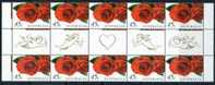 Australia 1999 45c Red Roses Greetings Gutter Strip Of 10 MNH - Neufs