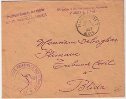 ALGERIE - 1957 - LETTRE En FRANCHISE POSTALE De La TRESORERIE GENERALE De BLIDA ANNEXE 1 - Covers & Documents