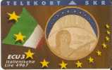 TARJETA DE DINAMARCA CON UNA MONEDA Y BANDERA DE ITALIA  TIRADA 1500   (MONEDA-COIN) - Francobolli & Monete