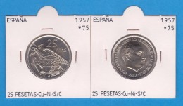 ESPAÑA / FRANCO   25  PESETAS   1.957 #75  CU NI  SC/UNC  KM#787     T-DL-9309 - 25 Pesetas