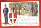 L273 Colombier,litho,blason,château,soldat.Précurseur.Cachet Colombier Et Neuchâtel 1899. Attinger 106 - Colombier