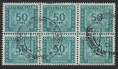 Segnatasse - £ 50 Verde Azzurro (Fil. Ruota Alata) 1947-54  / Blocco Di Sei - Impuestos