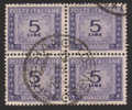 Segnatasse - £ 5 Violetto (Fil. Ruota Alata) 1947-54  / Blocco Di Quattro - Taxe