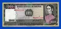 BILLET MONNAIE USAGE BOLIVIE AMERIQUE DU SUD 1000 PESOS BOLIVIANOS 2 SIGNATURES N° M 8461110 JUANA AZUROUY DE PADILLA - Bolivien