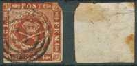 Timbre-poste Oblitéré Charnière - Insigne Royale Fond Ondulé 4 Skill - N° 8 (Yvert) - Royaume Du Danemark 1858 - Gebraucht