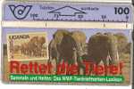 TARJETA DE AUSTRIA DE VARIOS ELEFANTES, SELLO UGANDA  WWF (ELEPHANT-STAMP) - Timbres & Monnaies