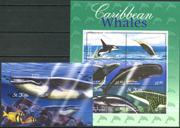 St. Kitts 2001 MiNr. 634-639 (Block 38) St. Christopher St. Kitts Wales Marine Mammals 6v+1bl MNH** 14,00 € - Wale