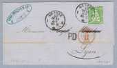 Schweiz 1864-10-18 Zürich Vor-UPU- Brief Sitzende Helvetia 40 Rp. Grün Zu#34 Nach Lyon - Covers & Documents
