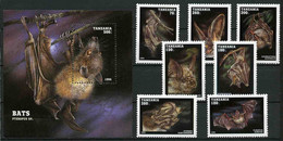 Tanzania 1995 MiNr. 2086 - 2093 (Block 286) Tansania  Animals Bats 7v+1bl MNH** 9,60 € - Fledermäuse