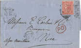 LETTRE D'ANGLETERRE  POUR NICE  1868  CACHET D'ARRIVEE - Lettres & Documents
