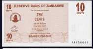 ZIMBABWE :  10  Cents - Bearer Cheque - 2006 - UNC - Zimbabwe