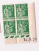 Bloc De 4  YT 367 Type Paix   80c Vert   Coin Daté  14-9-38 - 1930-1939