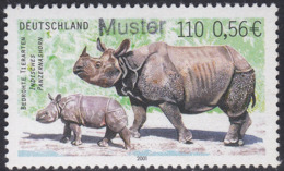 Specimen, Germany Sc2125 Endangered Animal, Indian Rhinoceros - Rinocerontes