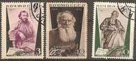 RUSSIA - 1935 Tolstoy, Perf 14. Scott 577-9. One Mint Hinged, Two Used - Usados